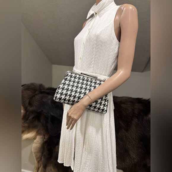Houndstooth Woven Lambskin Push Lock Clutch/Shoulder Bag/Crossbody/Evening Bag - Picture 10 of 16
